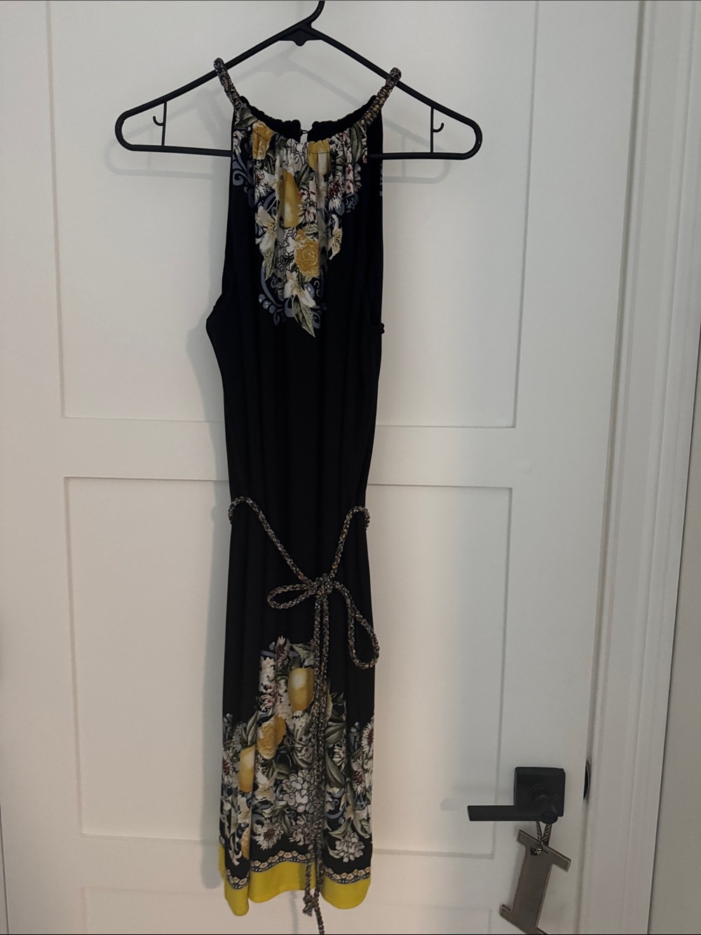 White House Black Market Black Maxi Dress with Yellow Floral Accents